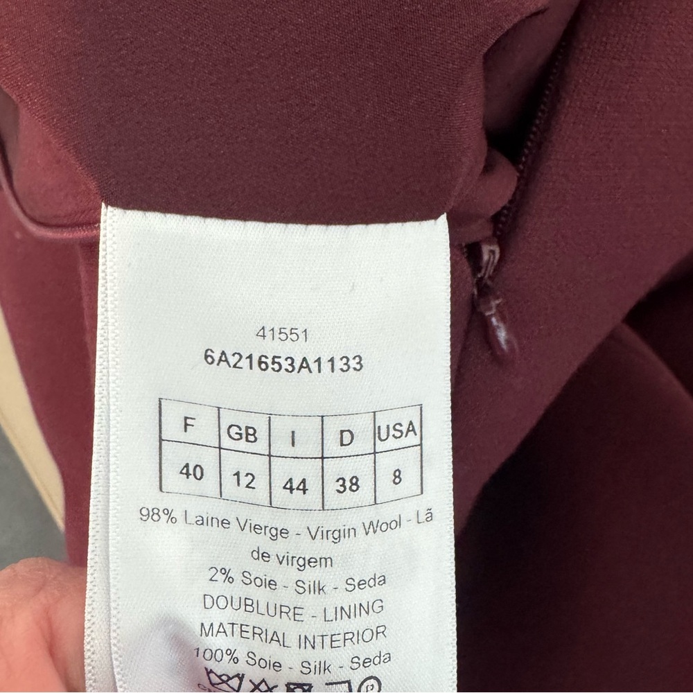 Christian Dior Burgundy Virgin Wool and Silk Ruffle-Hem Dress, Size 8 - Picture 6 of 6
